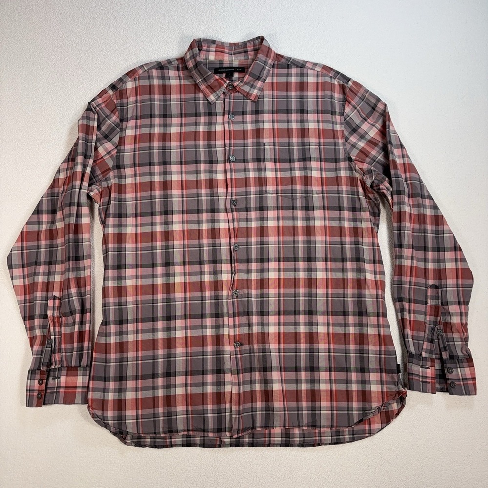John Varvatos Star USA Shirt Men's L Pink Red 100% Cotton Pocket Button Up *FLAW